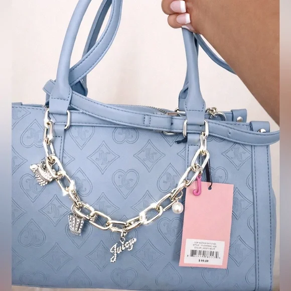 Juicy Couture Light Blue Embossed Satchel with Charm Chain - Picture 5 of 5